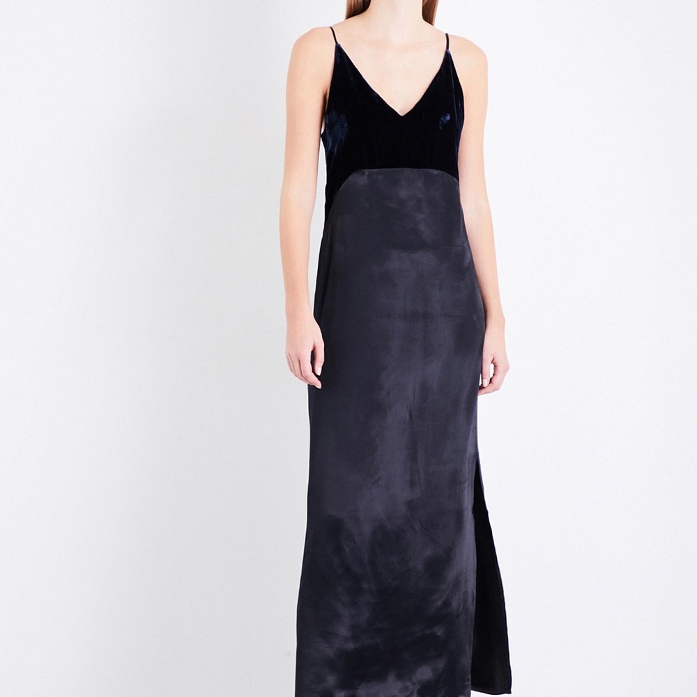 NWT MAJE Deep Navy Sill and Velvet Slip dress size 1